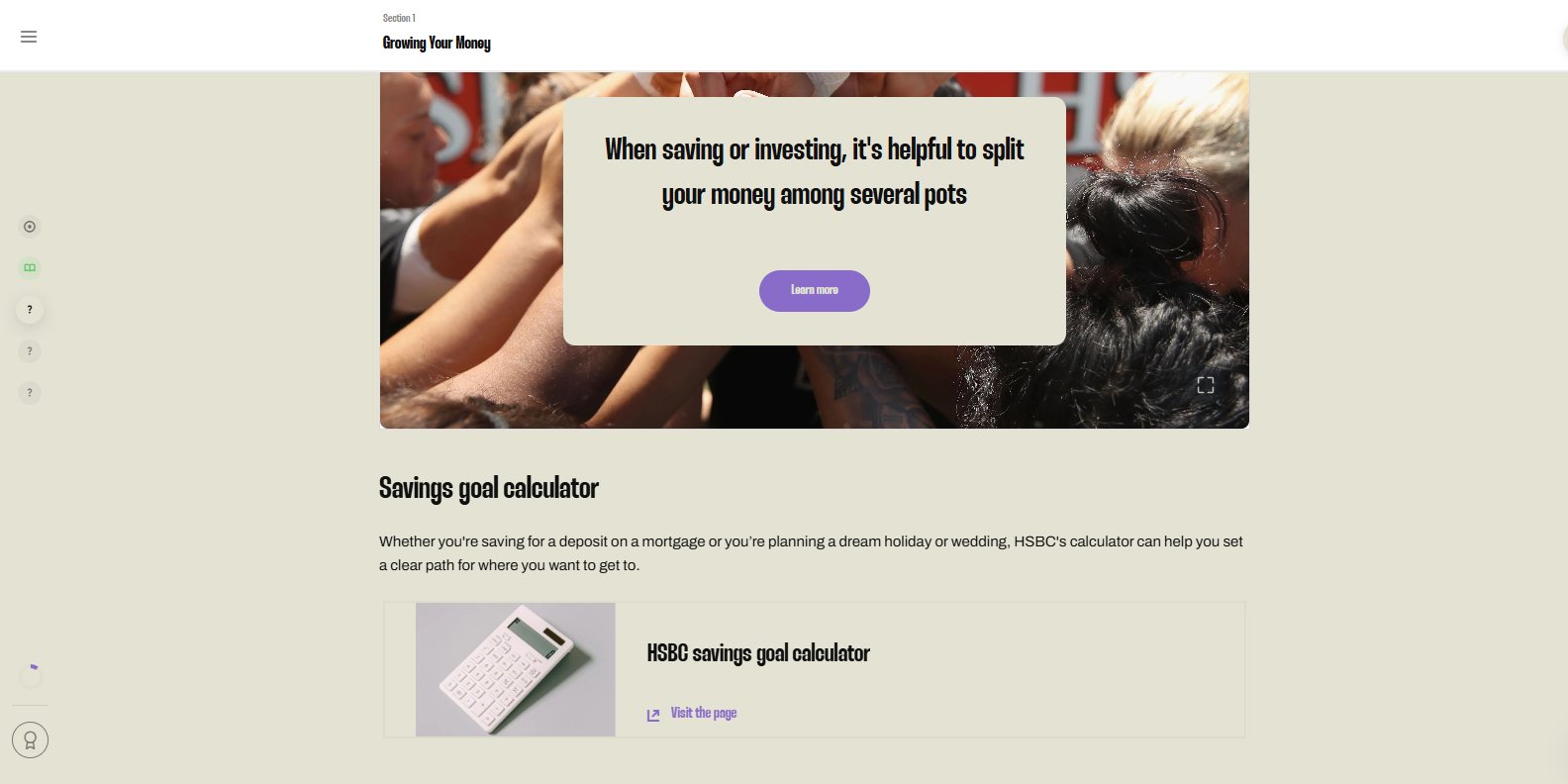 A module on saving and investing, with a savings goal calculator