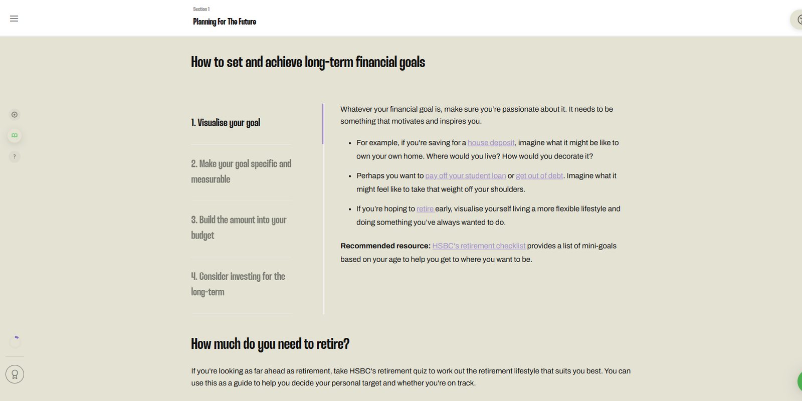 A module on setting long-term financial goals