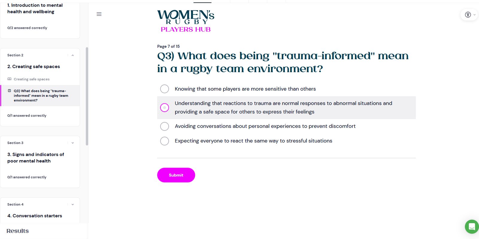 A multiple-choice question inside a module