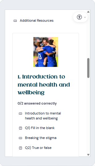 On mobile - a course module list showing sections and questions