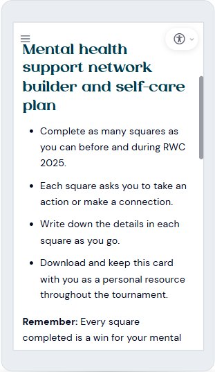 On mobile - a self-care planning activity players complete during the tournament